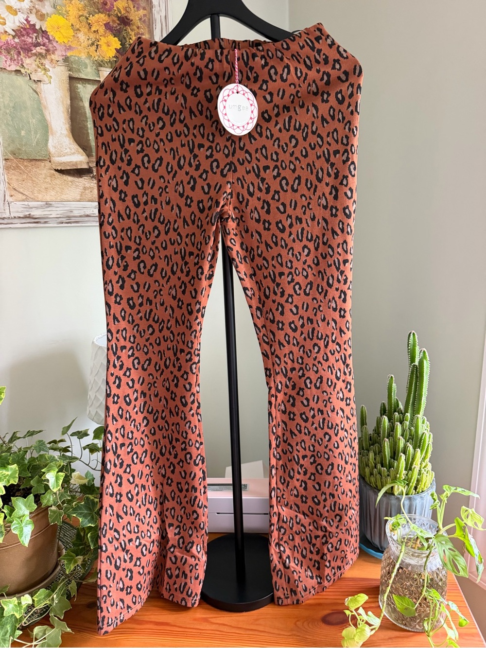 Umgee Rust Leopard Print Flared Pants